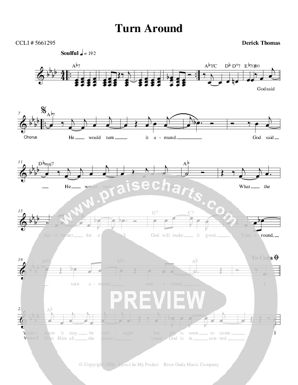 Turn Around Lead Sheet (Derick Thomas)