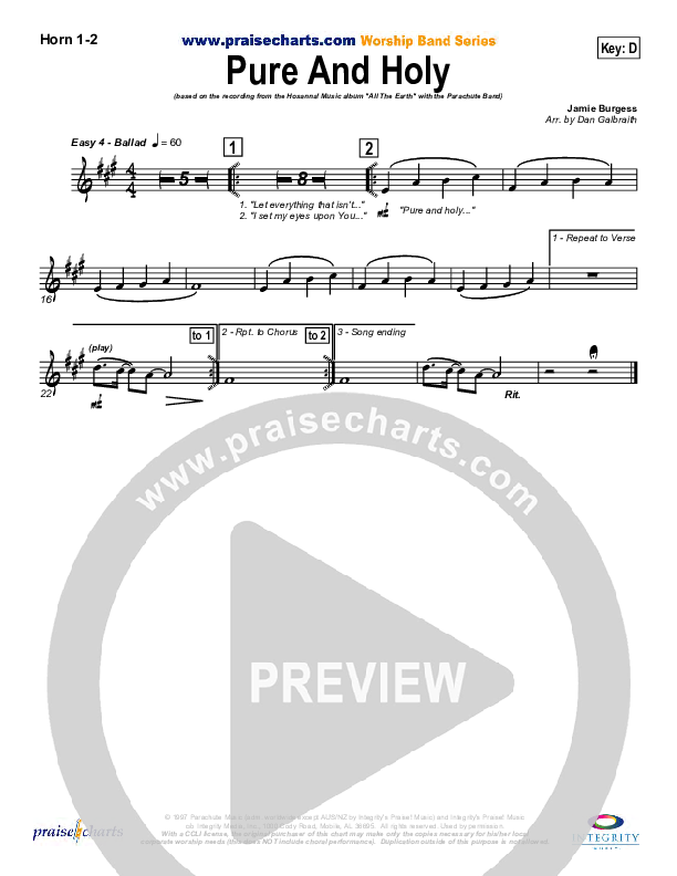 Pure And Holy French Horn 1/2 (Parachute Band)