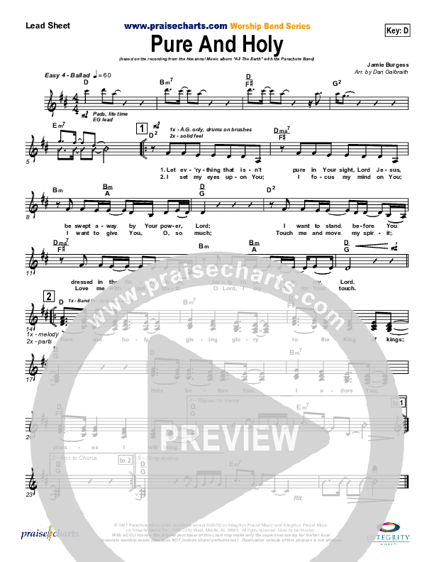 Pure And Holy Lead Sheet (Parachute Band)