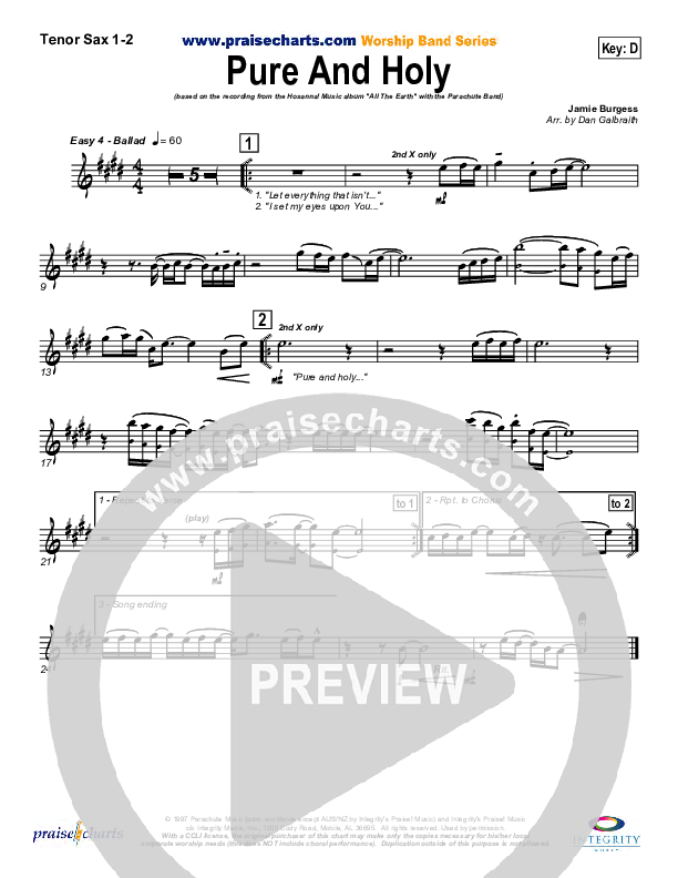 Pure And Holy Tenor Sax 1/2 (Parachute Band)