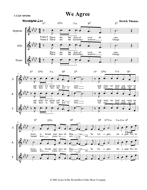 We Agree Lead Sheet (Derick Thomas)