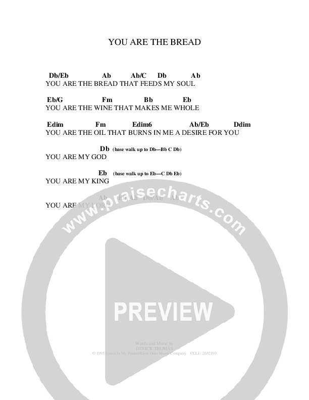 You Are The Bread Chord Chart (Derick Thomas)