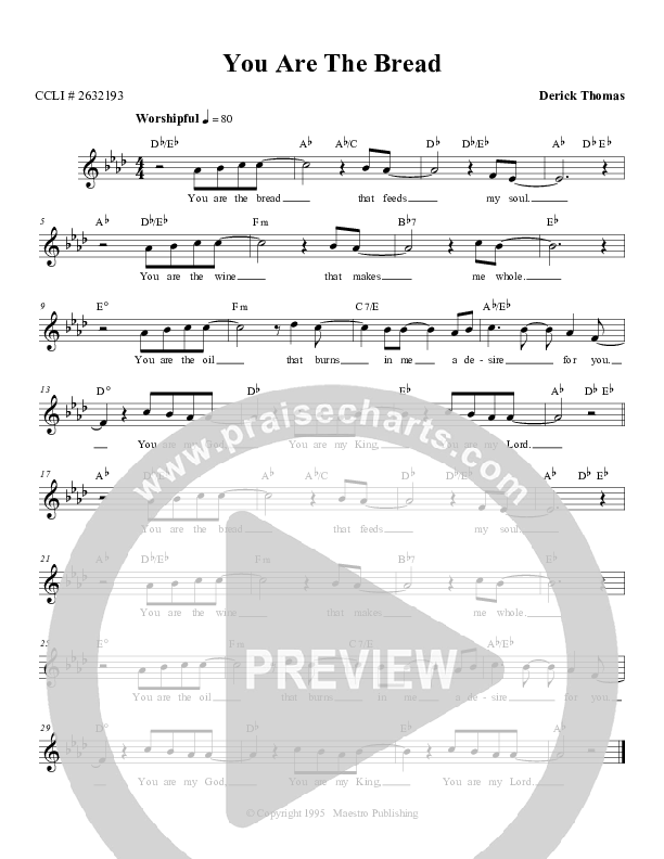 You Are The Bread Lead Sheet (Derick Thomas)