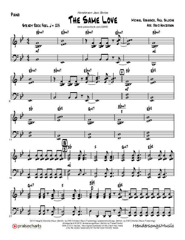 The Same Love Piano Sheet (Brad Henderson)