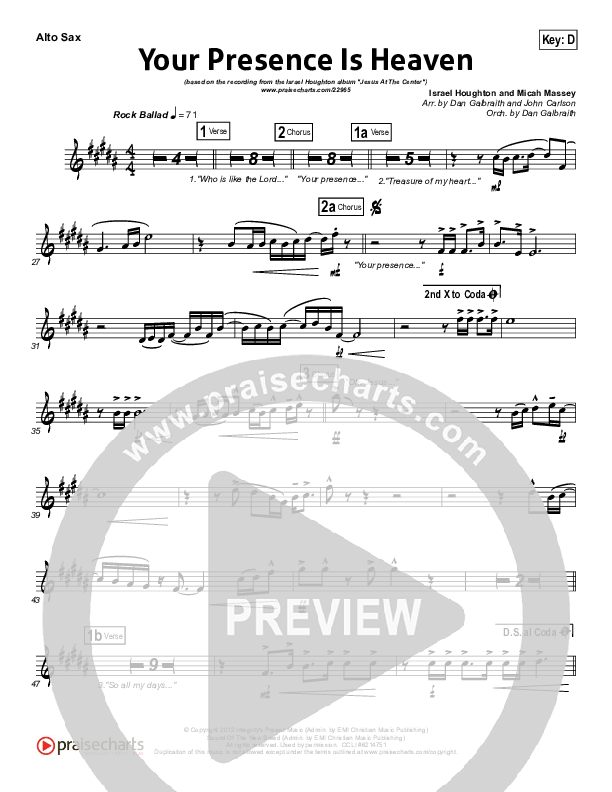 Your Presence Is Heaven To Me Alto Sax (Israel Houghton)