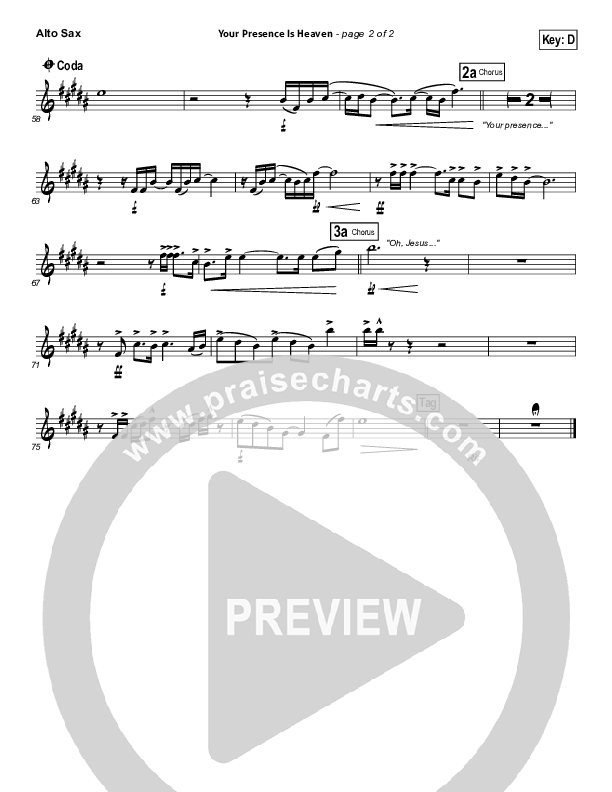 Your Presence Is Heaven To Me Alto Sax (Israel Houghton)