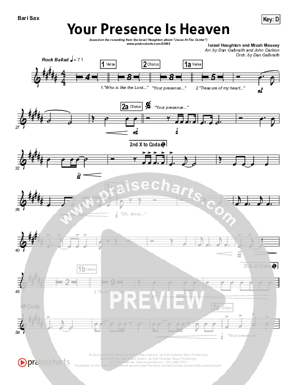 Your Presence Is Heaven To Me Bari Sax (Israel Houghton)