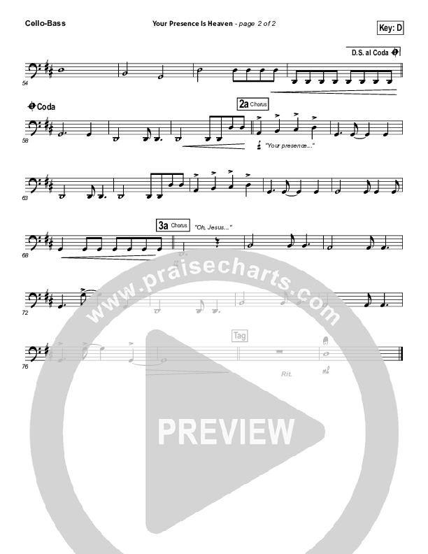 Your Presence Is Heaven To Me Cello/Bass (Israel Houghton)