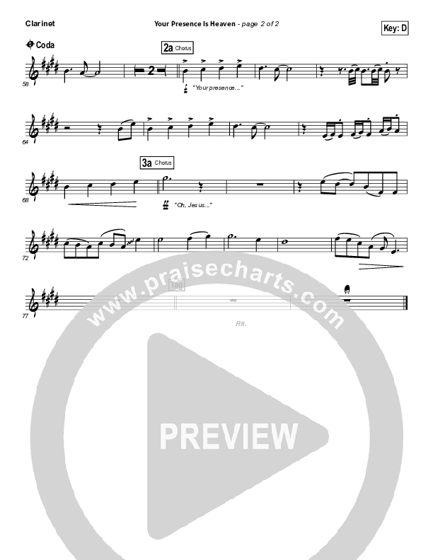 Your Presence Is Heaven To Me Clarinet (Israel Houghton)