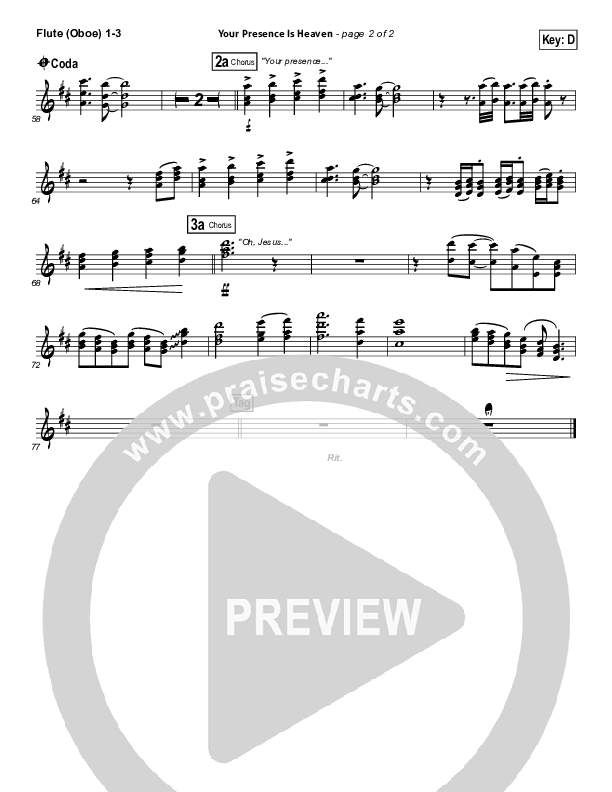 Your Presence Is Heaven To Me Flute/Oboe 1/2/3 (Israel Houghton)