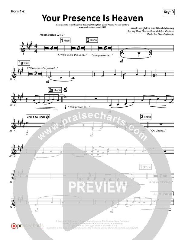 Your Presence Is Heaven To Me French Horn 1/2 (Israel Houghton)