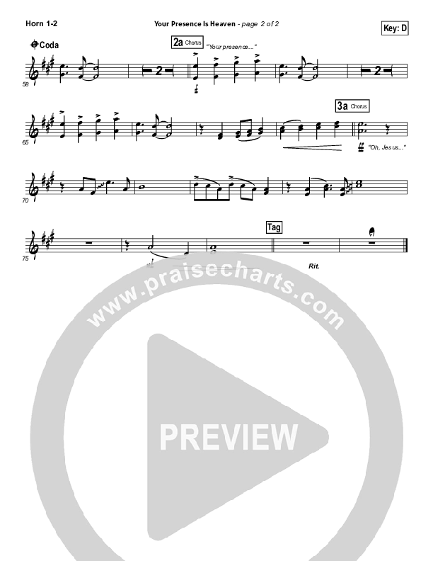 Your Presence Is Heaven To Me French Horn 1/2 (Israel Houghton)