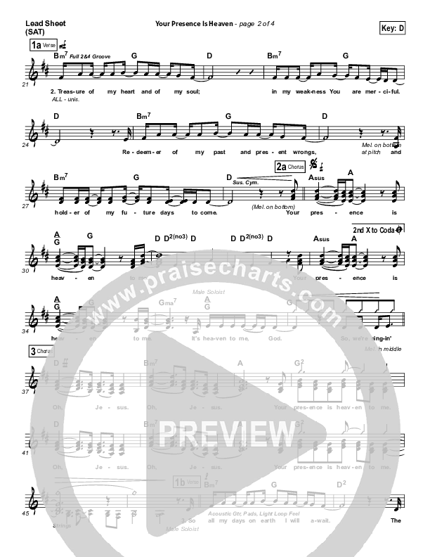 Your Presence Is Heaven To Me Lead Sheet (SAT) (Israel Houghton)