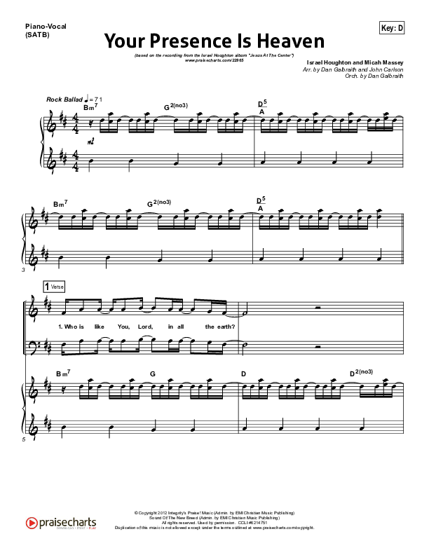 Your Presence Is Heaven To Me Piano/Vocal (SATB) (Israel Houghton)
