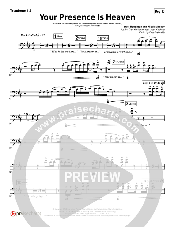 Your Presence Is Heaven To Me Trombone 1/2 (Israel Houghton)