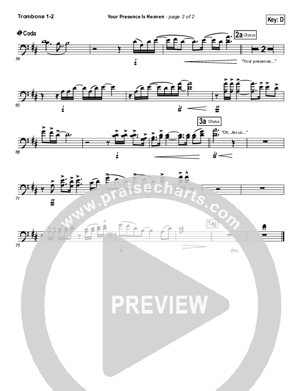 Your Presence Is Heaven To Me Trombone 1/2 (Israel Houghton)