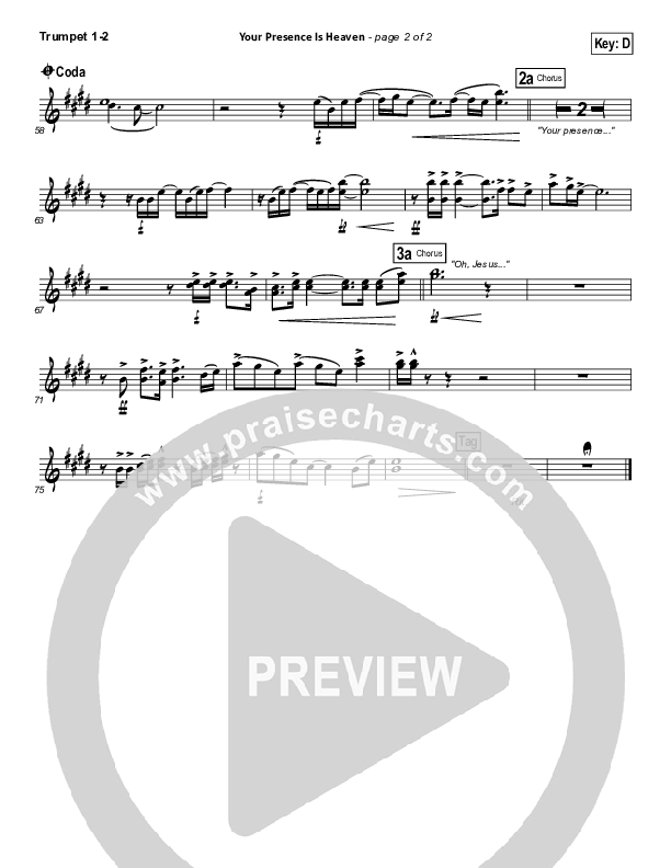 Your Presence Is Heaven To Me Trumpet 1,2 (Israel Houghton)
