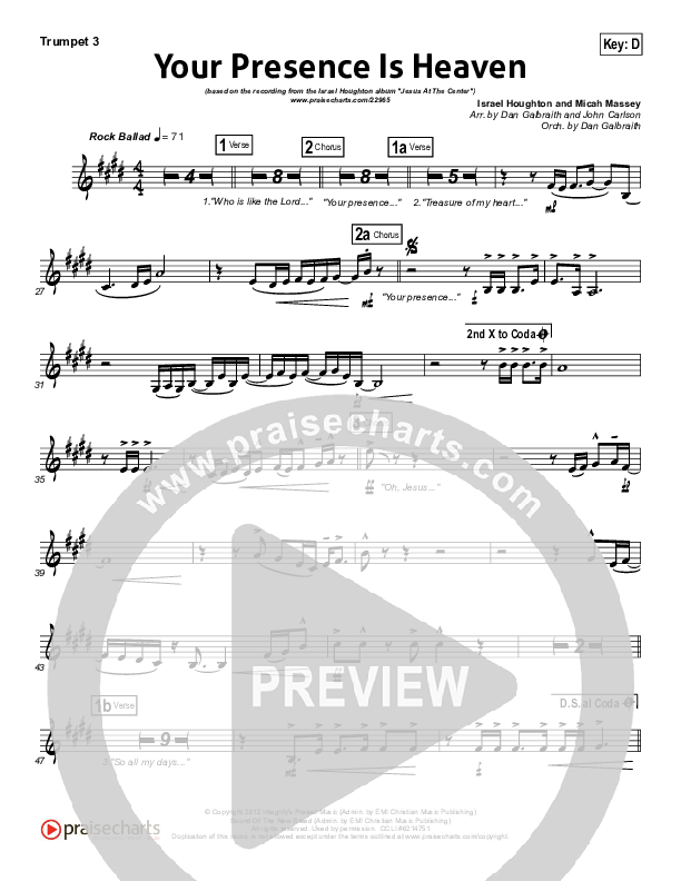 Your Presence Is Heaven To Me Trumpet 3 (Israel Houghton)