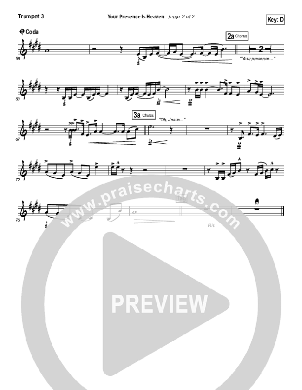 Your Presence Is Heaven To Me Trumpet 3 (Israel Houghton)