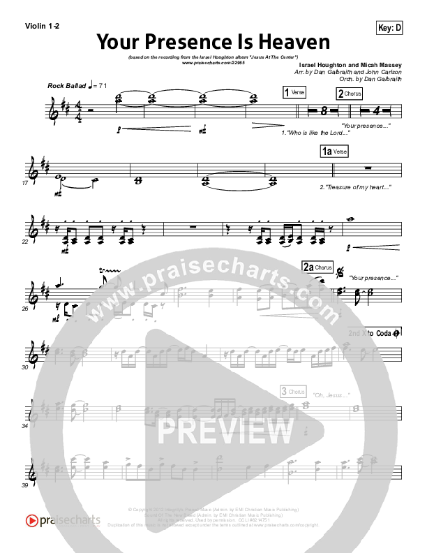 Your Presence Is Heaven To Me Violin 1/2 (Israel Houghton)