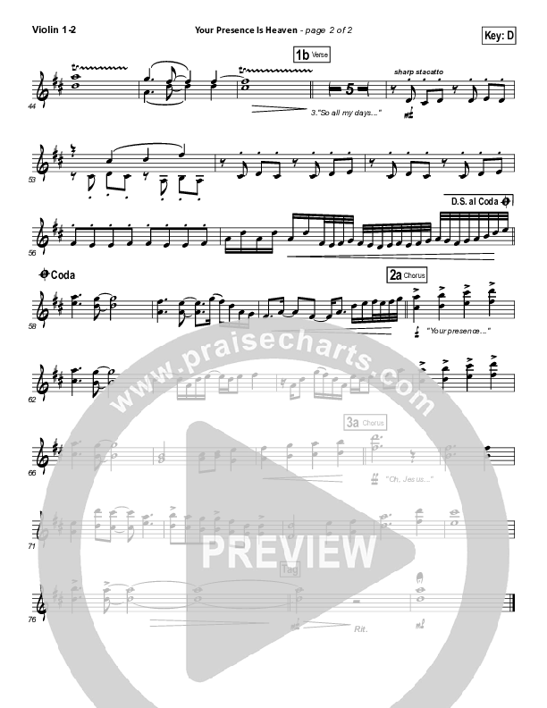 Your Presence Is Heaven To Me Violin 1/2 (Israel Houghton)