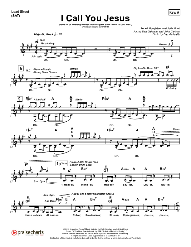 I Call You Jesus Lead Sheet (Israel Houghton)