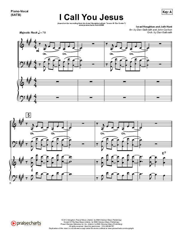 I Call You Jesus Piano/Vocal (Israel Houghton)