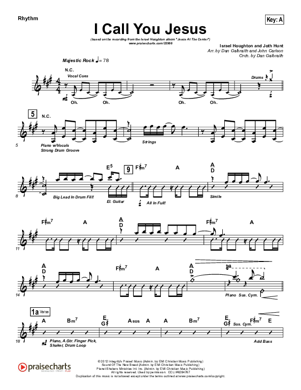 I Call You Jesus Rhythm Chart (Israel Houghton)
