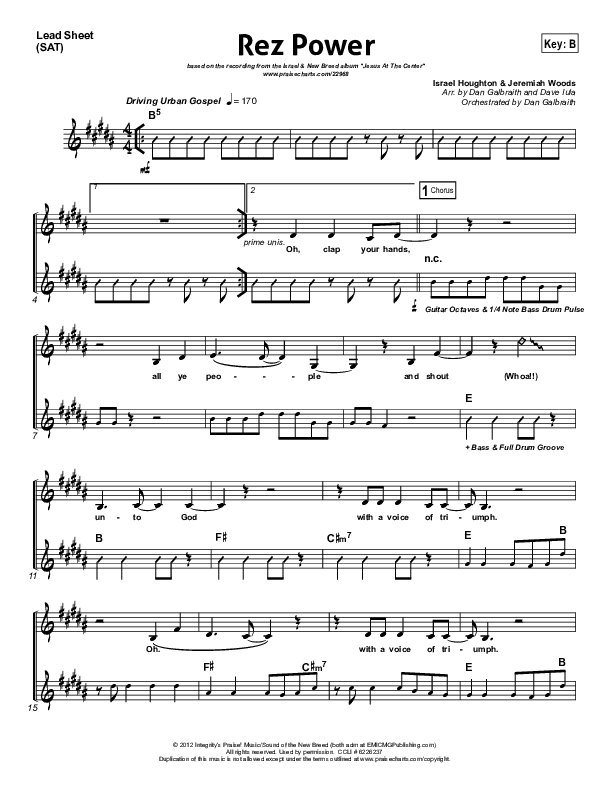 Rez Power Lead Sheet (SAT) (Israel Houghton)