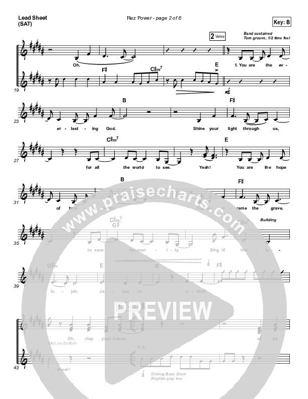 Rez Power Lead Sheet (SAT) (Israel Houghton)