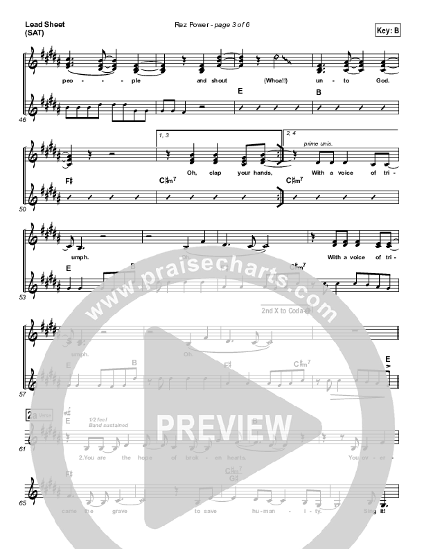 Rez Power Lead Sheet (SAT) (Israel Houghton)