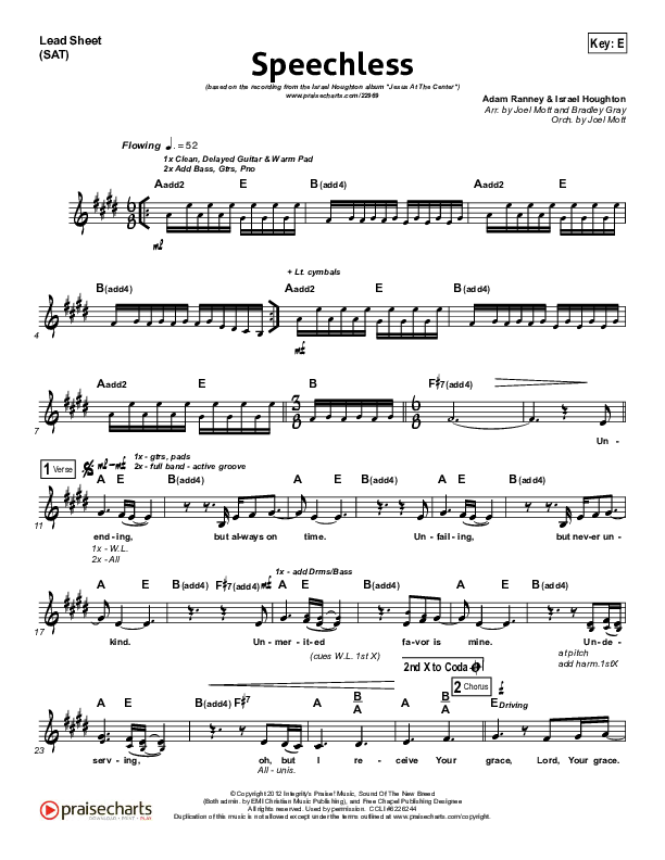 Speechless Lead Sheet (SAT) (Israel Houghton)
