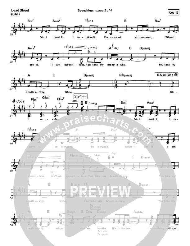 Speechless Lead Sheet (SAT) (Israel Houghton)