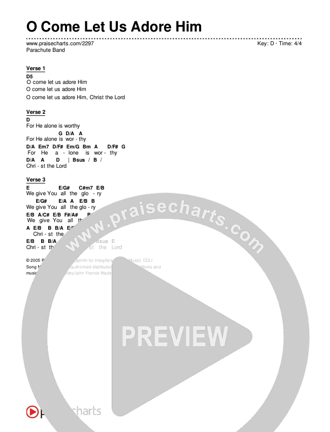 O Come Let Us Adore Him Chords & Lyrics (Parachute Band)
