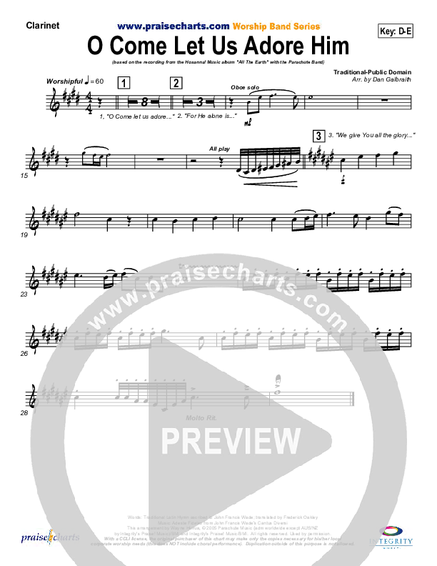 O Come Let Us Adore Him Clarinet (Parachute Band)