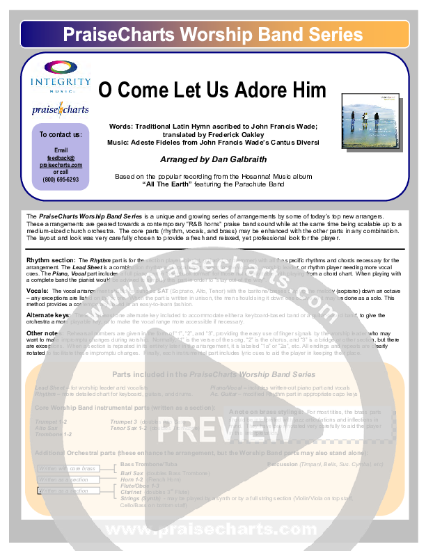 O Come Let Us Adore Him Cover Sheet (Parachute Band)