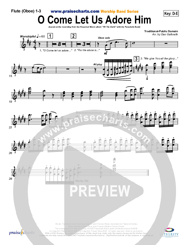 O Come Let Us Adore Him Flute/Oboe 1/2/3 (Parachute Band)