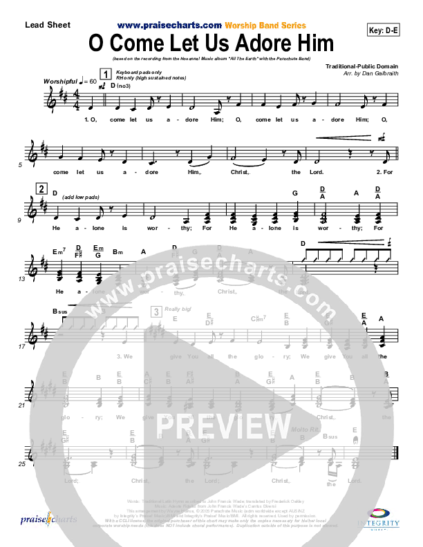O Come Let Us Adore Him Lead Sheet (Parachute Band)