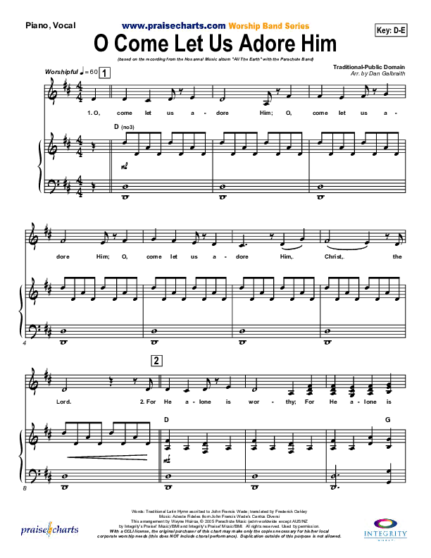 O Come Let Us Adore Him Piano/Vocal (Parachute Band)