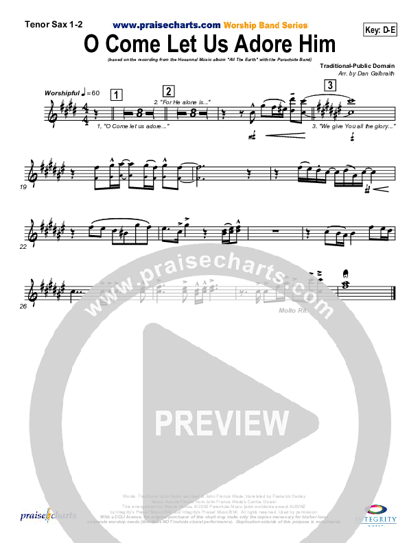 O Come Let Us Adore Him Tenor Sax 1/2 (Parachute Band)