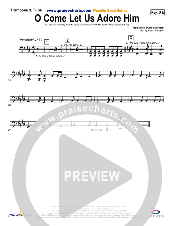 O Come Let Us Adore Him Trombone 3/Tuba (Parachute Band)