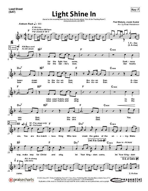 Light Shine In Lead Sheet (One Sonic Society)