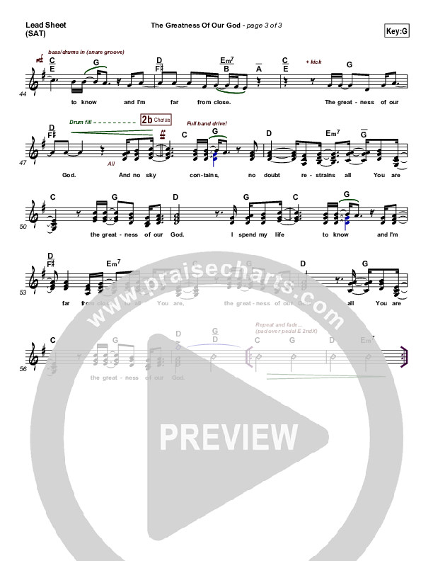 The Greatness Of Our God Lead Sheet (One Sonic Society)