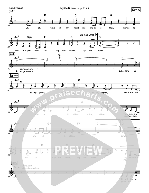 Lay Me Down Lead Sheet (SAT) (One Sonic Society)