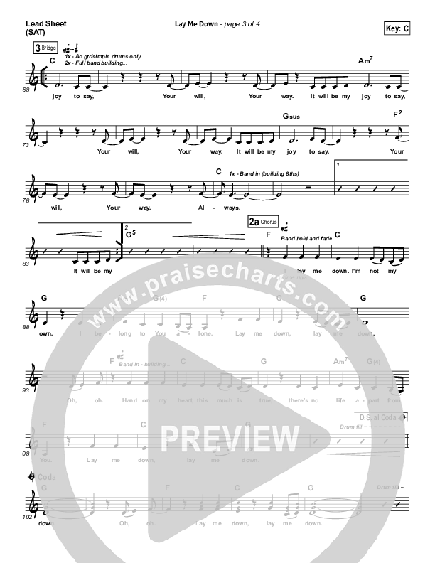 Lay Me Down Lead Sheet (SAT) (One Sonic Society)