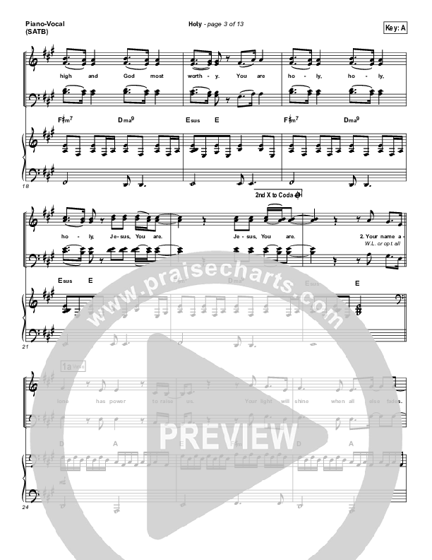 Holy Piano/Vocal (SATB) (One Sonic Society)