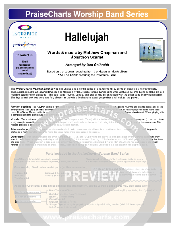 Hallelujah Cover Sheet (Parachute Band)