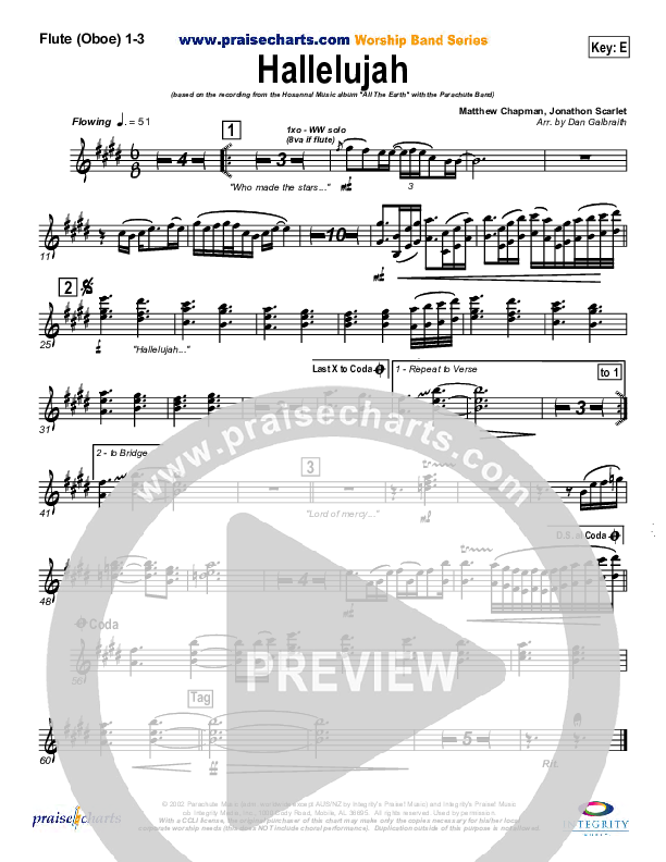 Hallelujah Flute/Oboe 1/2/3 (Parachute Band)