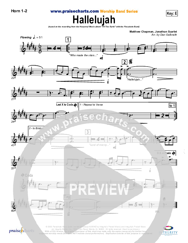 Hallelujah French Horn 1/2 (Parachute Band)