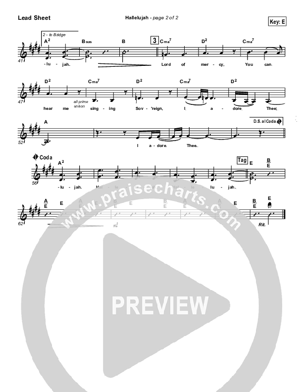 Hallelujah Lead Sheet (SAT) (Parachute Band)